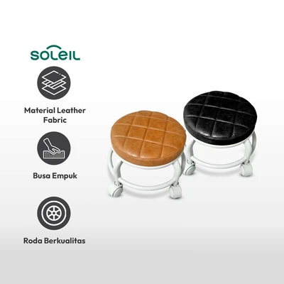 Gambar Soleil Almond Bangku Kulit Dengan Roda - Cokelat