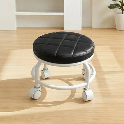 Gambar Soleil Almond Bangku Kulit Dengan Roda - Hitam