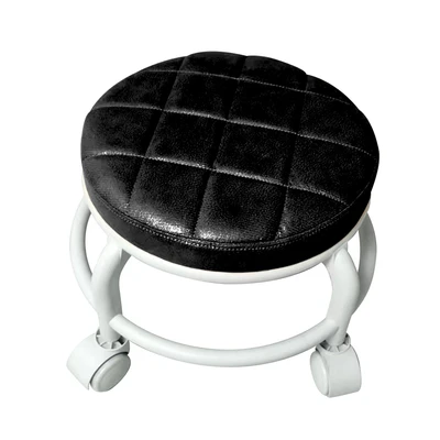 Gambar Soleil Almond Bangku Kulit Dengan Roda - Hitam