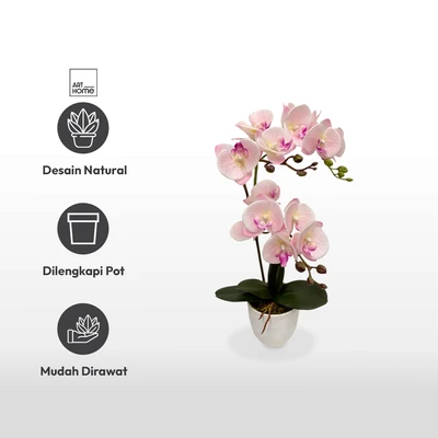 Gambar Arthome Bunga Artifisial Orchid Dengan Pot 25x12x50 cm - Pink Pastel