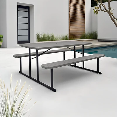 Gambar New Storm Set Bangku & Meja Taman 182 cm - Cokelat
