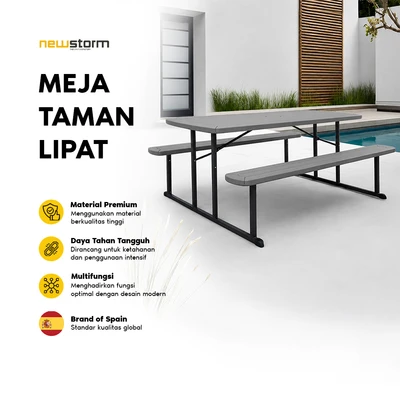 Gambar New Storm Set Bangku & Meja Taman 182 cm - Cokelat