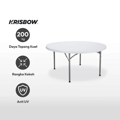 Gambar Krisbow 155 Cm Meja Taman Lipat Round - Putih Granite