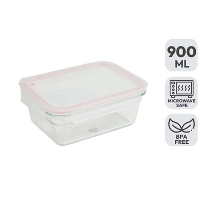 Gambar Glasslock Aircap Wadah Makanan Kaca Rectangle 900 ml - Pink