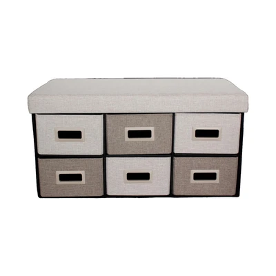 Gambar Stora Bangku Ottoman Lipat Fabric Dengan 6 Laci - Krem Beige