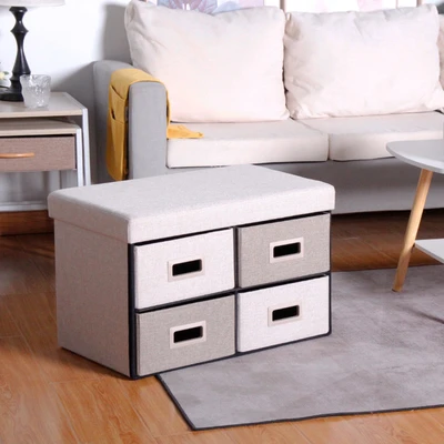 Gambar Stora Bangku Ottoman Lipat Fabric Dengan 4 Laci - Krem Beige