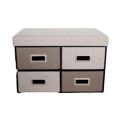 Gambar Stora Bangku Ottoman Lipat Fabric Dengan 4 Laci - Krem Beige