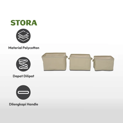 Gambar Stora Keranjang Penyimpanan Fabric Set 3 pcs - Krem Beige