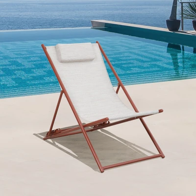 Gambar Soleil Merlot Kursi Pantai Fabric 3 Posisi Dengan Bantal - Krem