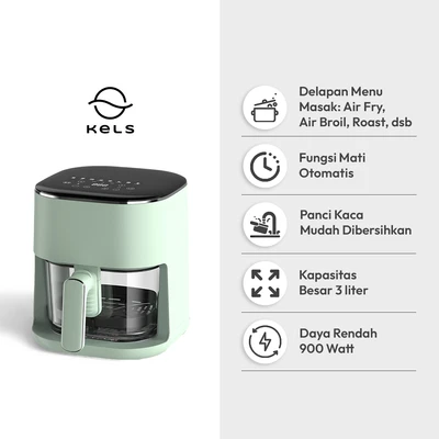 Gambar Kels Barsha Air Fryer Glass 3 Liter 900 Watt - Hijau