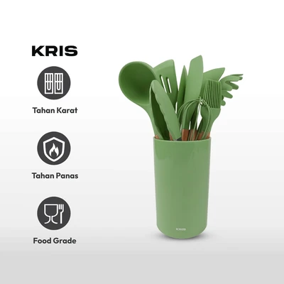 Gambar Kris Peralatan Masak Dengan Holder Set 10 pcs - Hijau Avocado