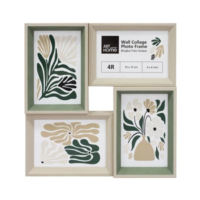 Gambar Arthome Bingkai Foto Kolase Dinding Plastik 4x4R - Krem Beige/Hijau