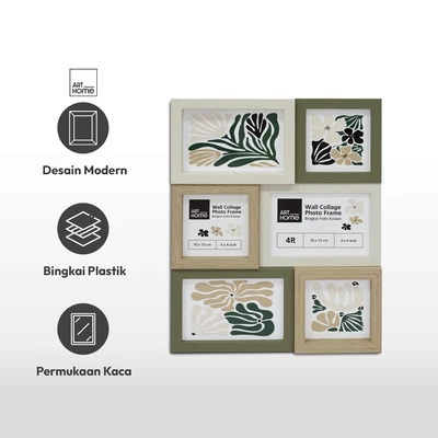 Gambar Arthome Bingkai Foto Kolase Dinding Plastik Mix Size - Krem Beige/Hijau