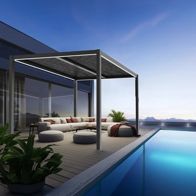 Gambar Soleil Pergola Atap Kanopi Aluminium 3x4 Meter - Abu-Abu Muda