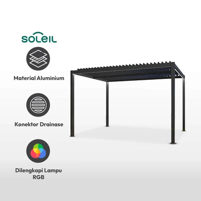 Gambar Soleil Pergola Atap Kanopi Aluminium 3x4 Meter - Abu-Abu Muda