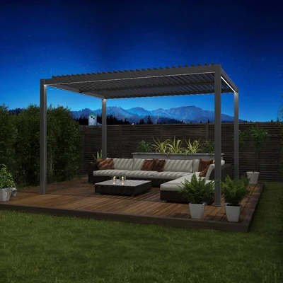 Gambar Soleil Pergola Atap Kanopi Aluminium 3x4 Meter - Abu-Abu Muda