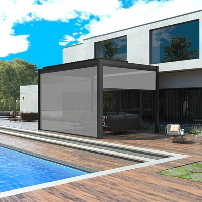 Gambar Soleil Part Screen Side Atap Kanopi Aluminium Zip 4 Meter - Abu-Abu