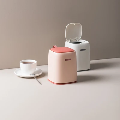 Gambar Stora Tempat Sampah Meja Tutup Tekan Plastik Mini 1.2 Liter - Pink