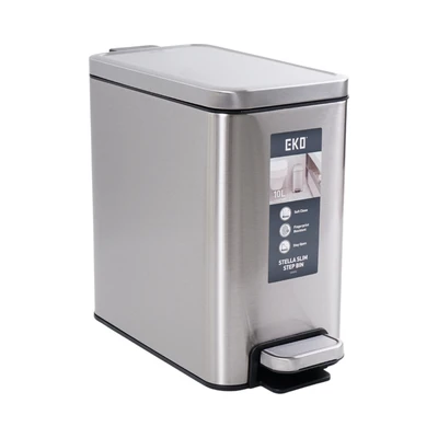 Gambar Eko Stella Tempat Sampah Pedal Stainless Steel Slim 10 Liter - Silver Matt