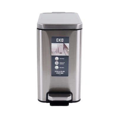 Gambar Eko Stella Tempat Sampah Pedal Stainless Steel Slim 10 Liter - Silver Matt