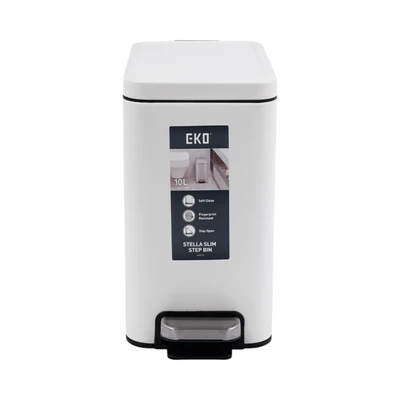 Gambar Eko Stella Tempat Sampah Pedal Stainless Steel Slim 10 Liter - Putih
