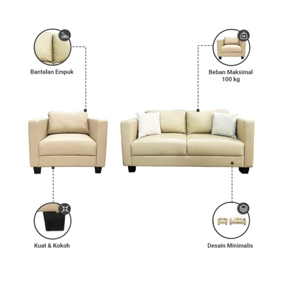 Gambar Informa Venien Set Sofa Kulit - Cokelat Cappuccino