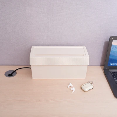 Gambar Stora Kotak Organizer Penyimpanan Kabel Square - Putih Ivory
