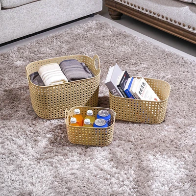 Gambar Stora Keranjang Penyimpanan Rattan Style 30.5x21.5x19 cm - Krem Beige
