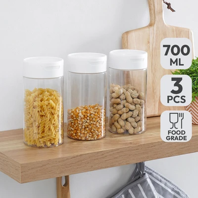 Gambar Informa Bennet Stoples Plastik Duo Flip 700 ml Set 3 pcs Transparan - Putih