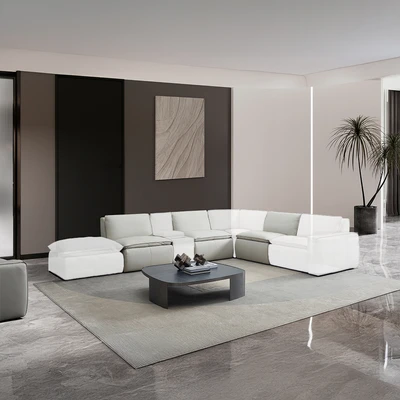 Gambar Ferrara Cambridge Sofa Modular Armless Kulit 1 Seater Oslo - Krem Pebble