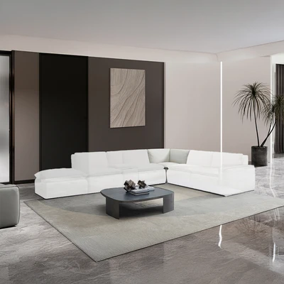Gambar Ferrara Cambridge Sofa Modular Sudut Kulit 1 Seater Oslo - Krem Pebble