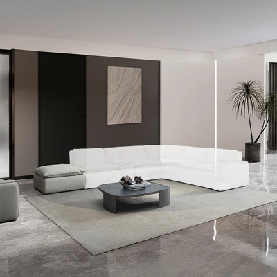 Gambar Ferrara Cambridge Bangku Ottoman Modular Kulit Oslo - Krem Pebble