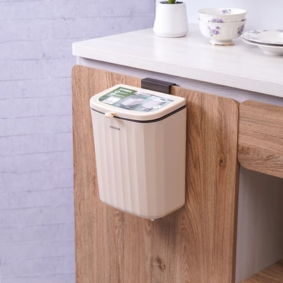 Gambar Stora Tempat Sampah Gantung Tutup Angkat Plastik Dengan Hook 9 Liter - Krem Beige