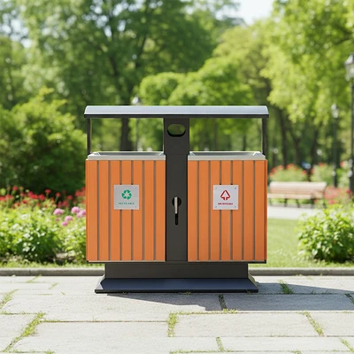 Gambar Krisbow Tempat Sampah Stainless Steel 2 Kompartemen Recycle Outdoor 160 Liter - Cokelat