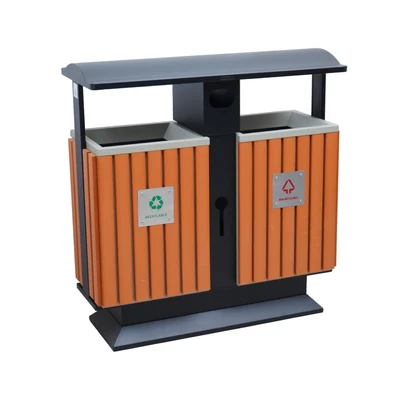 Gambar Krisbow Tempat Sampah Stainless Steel 2 Kompartemen Recycle Outdoor 160 Liter - Cokelat