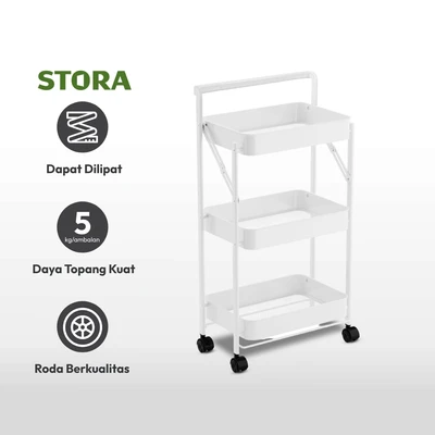 Gambar Stora Rak Troli Lipat 3 Tingkat 43x27x83 cm - Putih