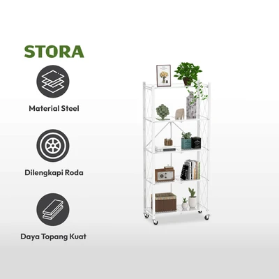 Gambar Stora Rak Penyimpanan 5 Tingkat Foldable 71x37x162 cm - Putih