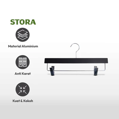 Gambar Stora Hanger Baju Aluminium Dengan Rubber 35.5 cm - Hitam