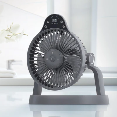 Gambar Kris Kipas Angin Wall Hanging Rechargeable - Abu-Abu