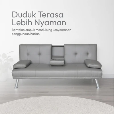 Gambar Informa Geni Sofa Bed Kulit Dengan Console A15 - Abu-Abu