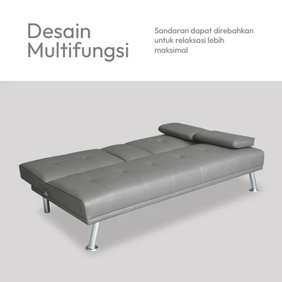 Gambar Informa Geni Sofa Bed Kulit Dengan Console A15 - Abu-Abu