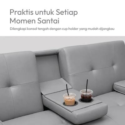 Gambar Informa Geni Sofa Bed Kulit Dengan Console A15 - Abu-Abu