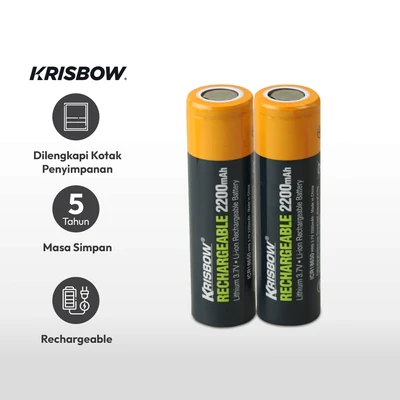 Gambar Krisbow Set 2 Pcs Baterai Rechargeable 2200 Mah 18650