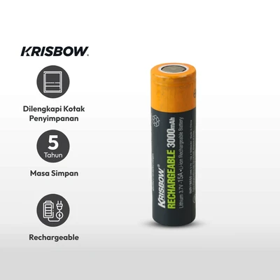 Gambar Krisbow Baterai Rechargeable 3000 mAh 15A 18650