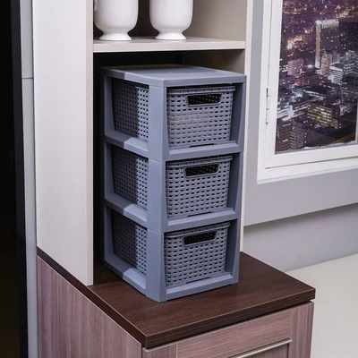 Gambar Stora Laci Penyimpanan 3 Tingkat Woven - Abu-Abu