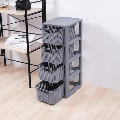 Gambar Stora Laci Penyimpanan 4 Tingkat Woven - Abu-Abu
