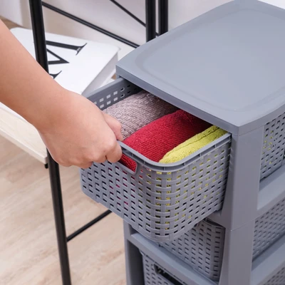 Gambar Stora Laci Penyimpanan 4 Tingkat Woven - Abu-Abu