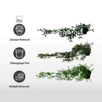 Gambar Arthome Tanaman Artifisial Garland Bamboo Leaves Dengan Pot 9x9x77 cm - Hijau