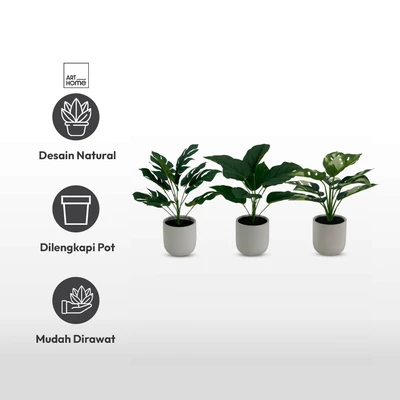 Gambar Arthome Tanaman Artifisial Monstera Dengan Pot 12.5x12.5x41 cm - Hijau