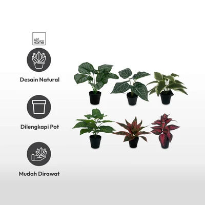 Gambar Arthome Tanaman Artifisial Big Leaf Dengan Pot 9x9x29 cm Random